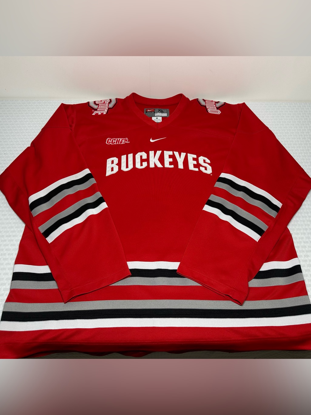 Vtg Y2k Nike Center Swoosh Ohio State Buckeyes Sewn Ccha Hockey Jersey Mens Xl